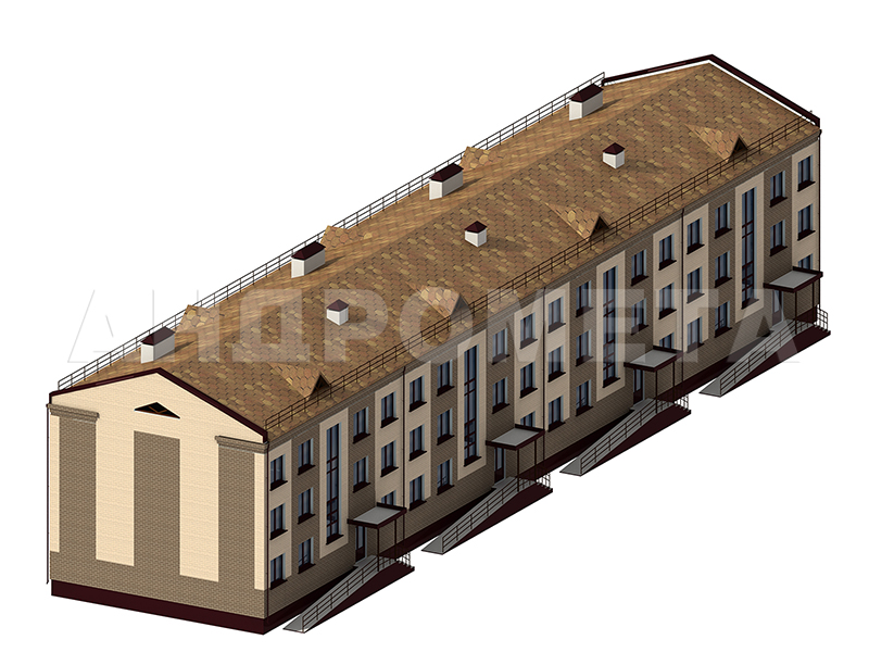 Визуализация проекта 3-этажного жилого дома